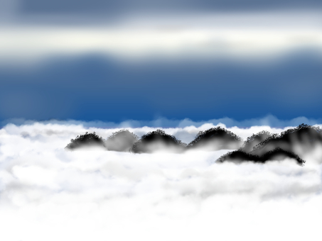 雲海のイラスト。一面の雲から山が顔を出している様子。
