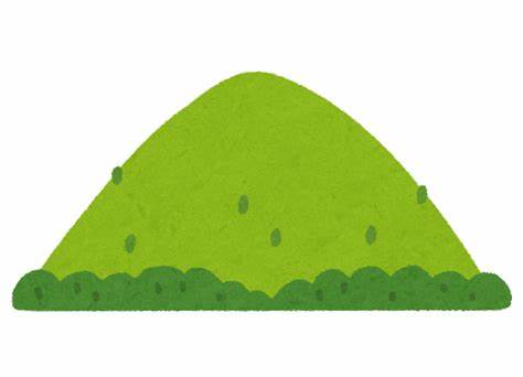 山のイラスト。緑色の単独峰。