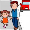 歩道通行をしている親子