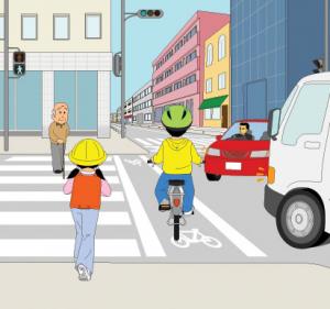 信号を守って自転車横断帯を通行