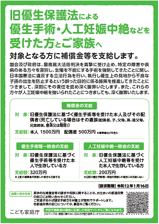 旧優生保護法補償金等リーフレット 表