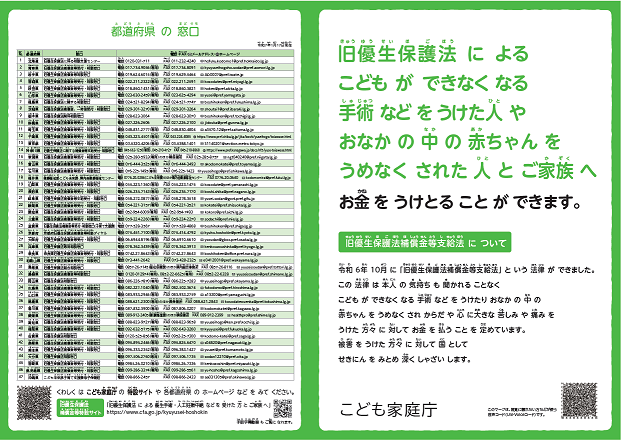 旧優生保護法補償金等リーフレット（わかりやすい版） 表
