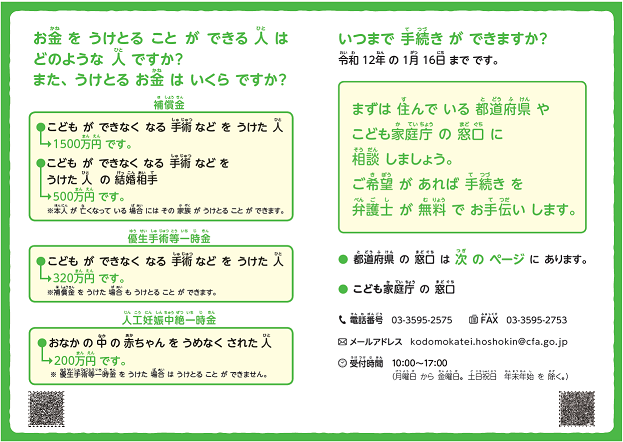 旧優生保護法補償金等リーフレット（わかりやすい版） 裏