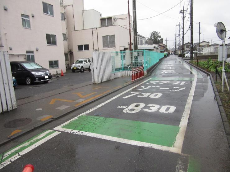 グリーンベルトと道路標識