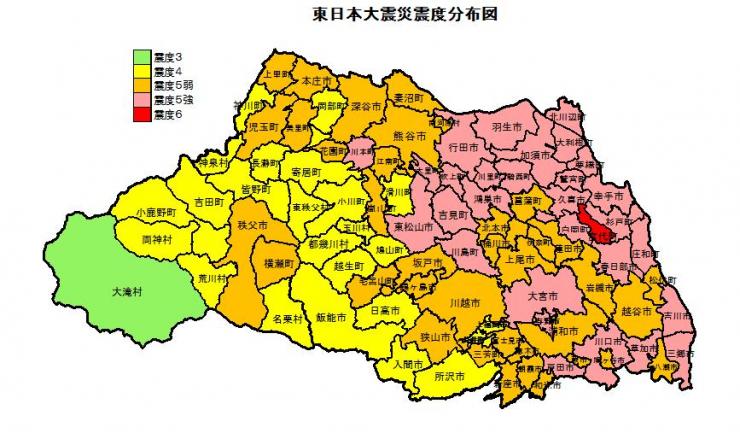 埼玉県内の震度分布図