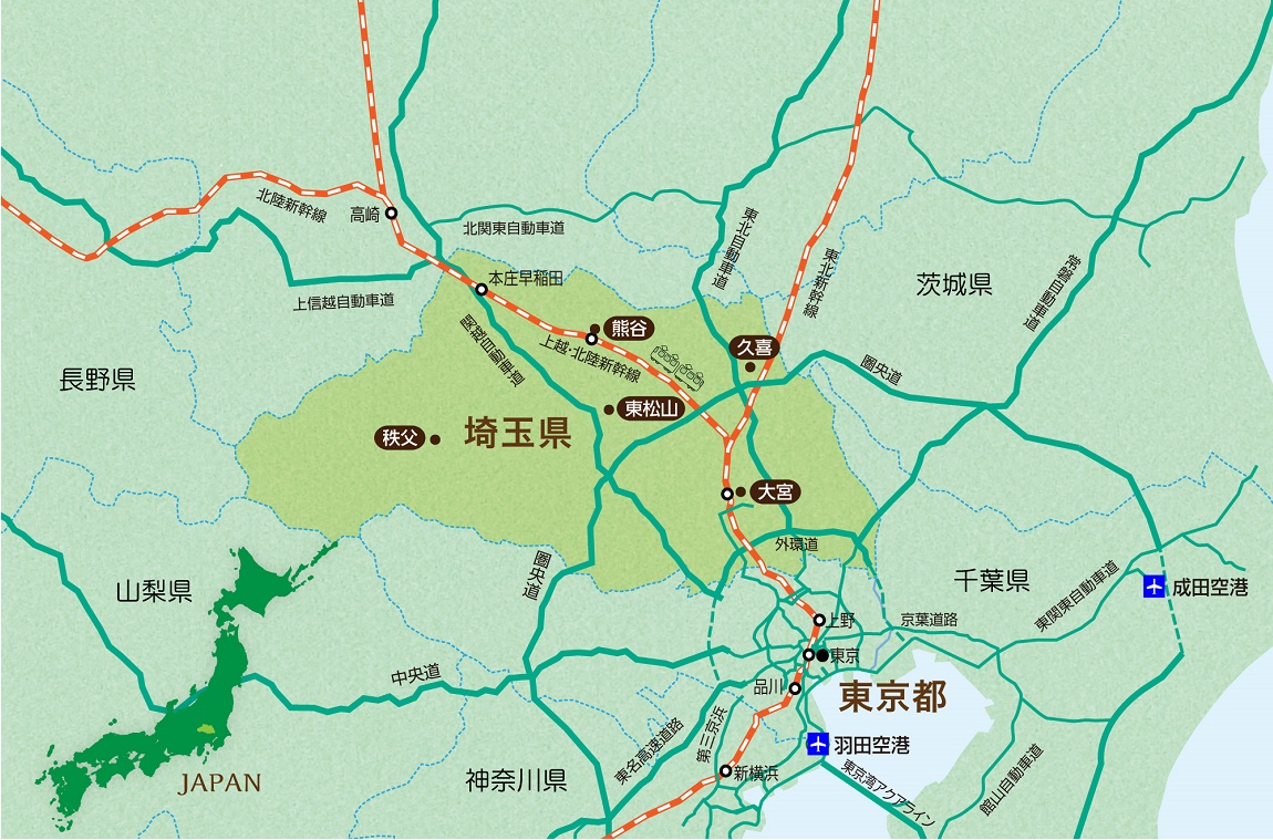 埼玉県近隣のアクセスマップ