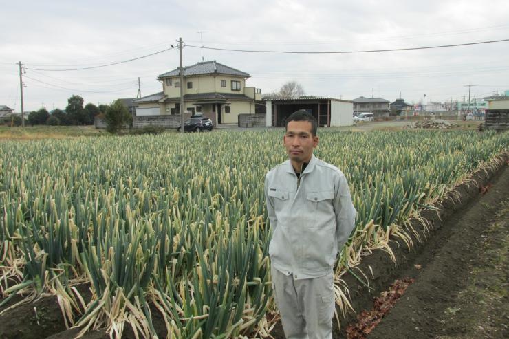 岡田さんとねぎほ場