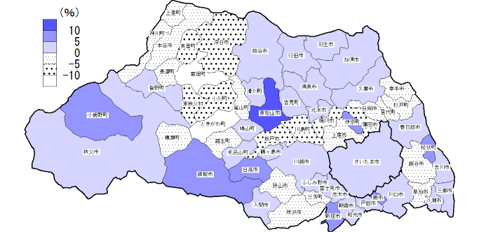 平成30年度市町村内総生産増加率の地図グラフ