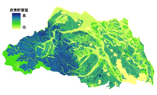 埼玉県の森林・土壌の炭素貯留量の分布の図