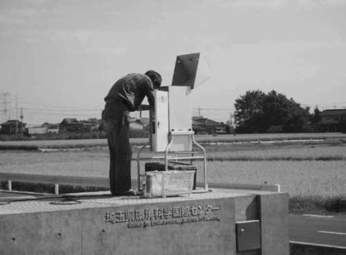 環境科学国際センターにおいて大気中のダイオキシンを採取している様子