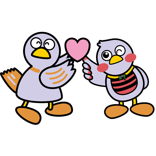 ハートを持っているコバトンとさいたまっちのイラスト