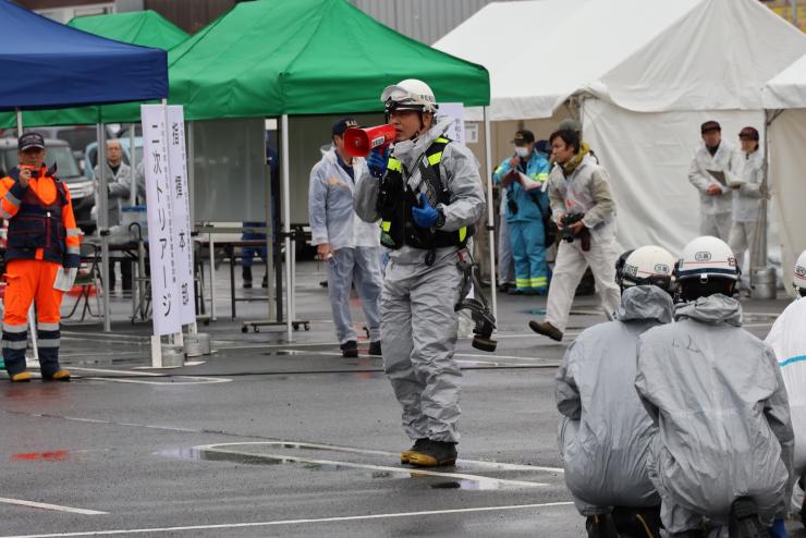 消防隊員による呼びかけ