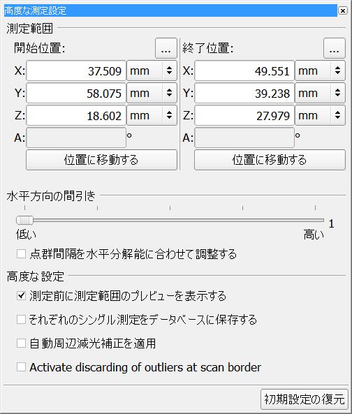 測定エリアのデータ