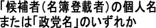 「候補者（名簿登載者）の個人名」または「政党名」のいずれか