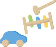 木でできたおもちゃのイラスト：車、木琴