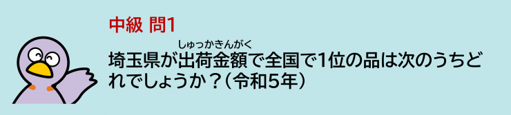 中級問1埼玉県が出荷金額で全国で1位の品は次のうちどれでしょうか？