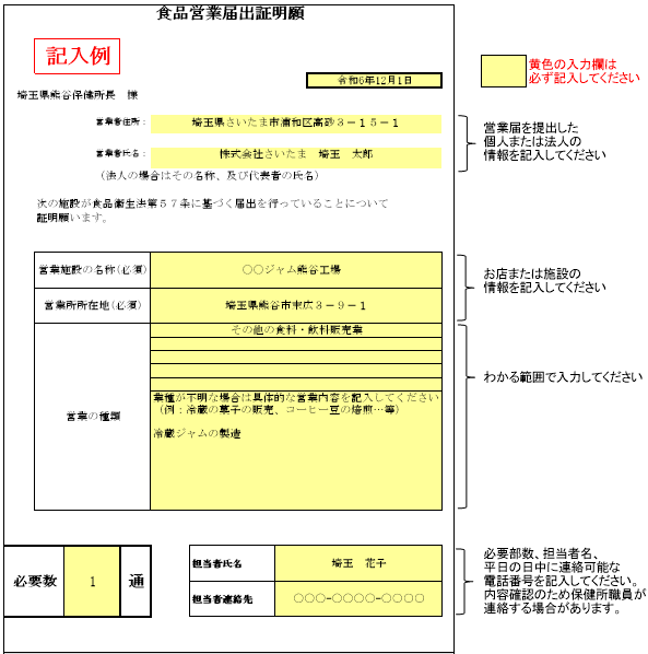 届出記入例