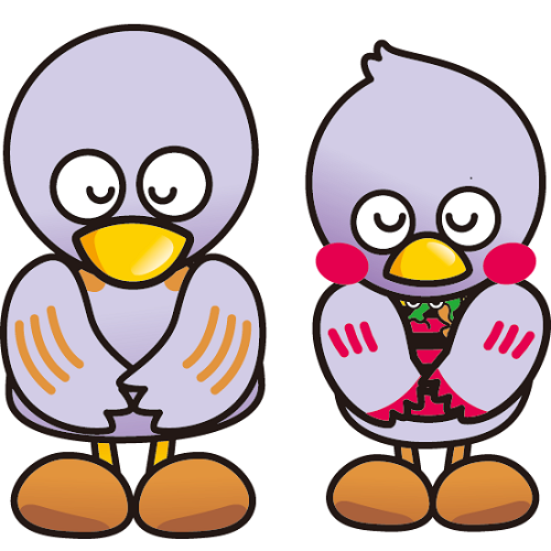 コバトン、さいたまっちがお辞儀している画像