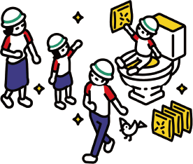 携帯トイレを使う家族のイラスト