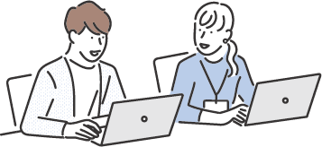 パソコンで仕事をする男女のイラスト