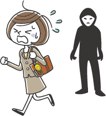 痴漢から逃げる女性のイラスト