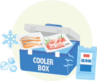 肉や魚をクーラーバッグで保管するイラスト