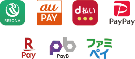 決済アプリ：りそなグループアプリ、auPAY、d払い、PayPay、楽天ペイ、PayG、ファミペイ