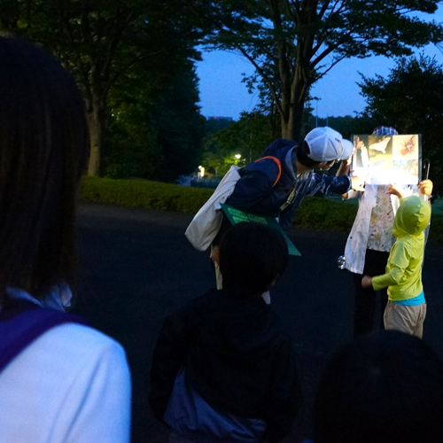 園内でホタルを観察する様子の写真