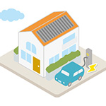 太陽光発電設備設置の家と車を充電しているイラスト