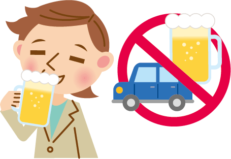 飲酒している人と飲酒運転を禁止するイラスト