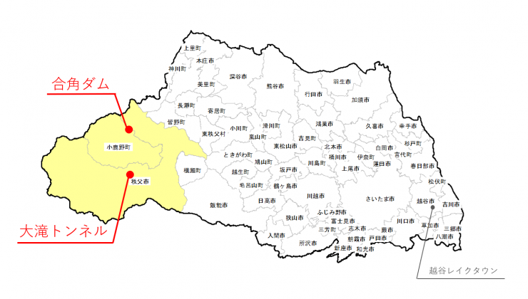 合角ダム&大滝トンネル位置図