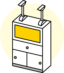 転倒防止のストッパーを付けた棚のイラスト
