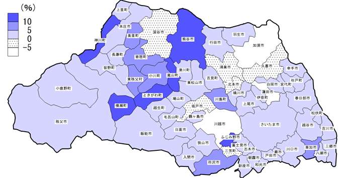市町村ごとの市町村内総生産対前年度増加率を示した地図の画像