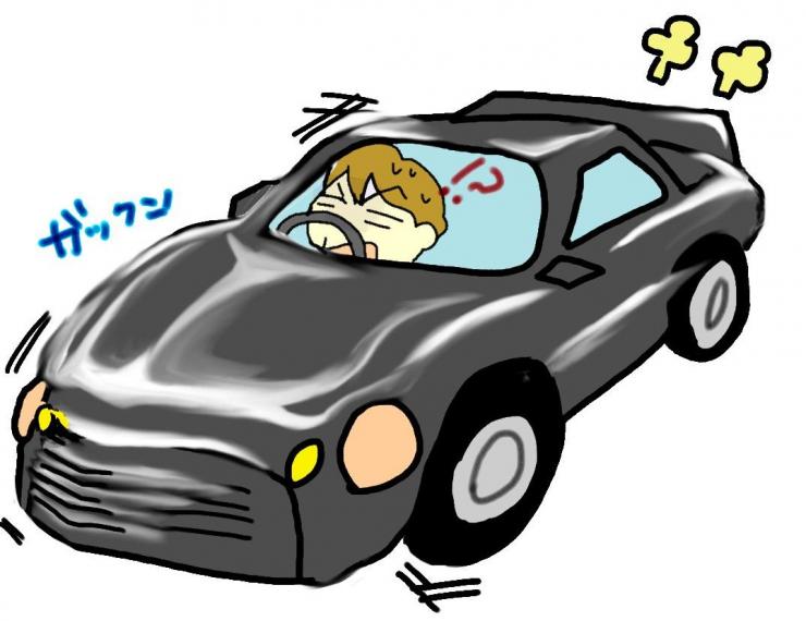中古車が買ってすぐに故障して驚く男性のイラスト