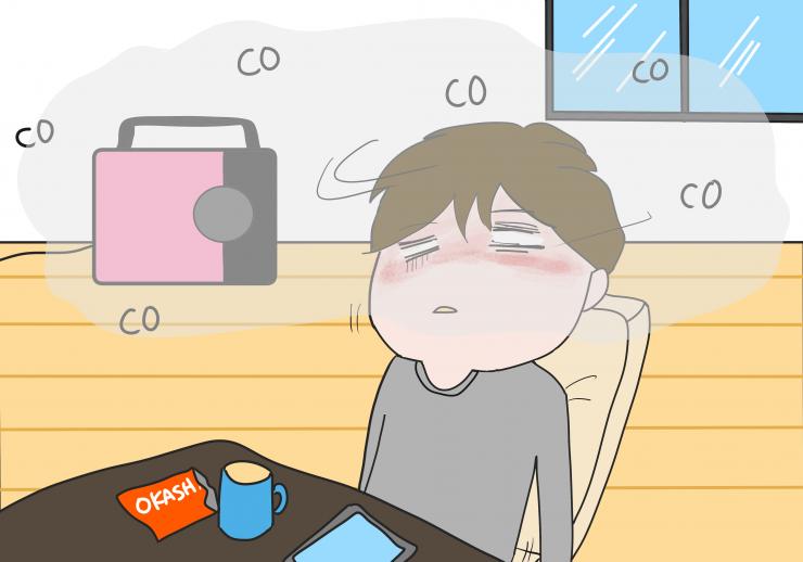室内で発電機を使い一酸化炭素中毒になった人のイラスト