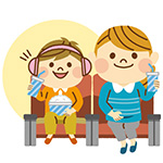 イヤーマフをつけて映画鑑賞をしているイラスト