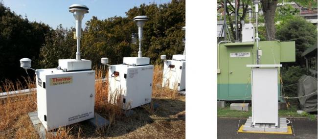 PM2.5捕集装置（左）と自動測定機（右）の写真
