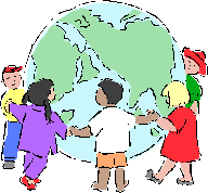 地球の周りを子供が五人手をつないで囲んでいるイラスト