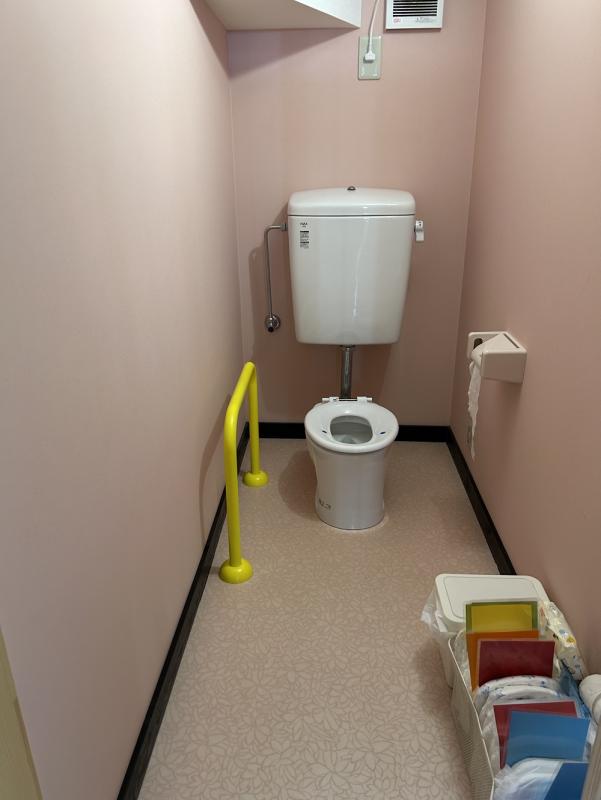 ピンク色に装飾されたトイレ