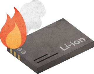 リチウムイオン電池が燃えているイラスト