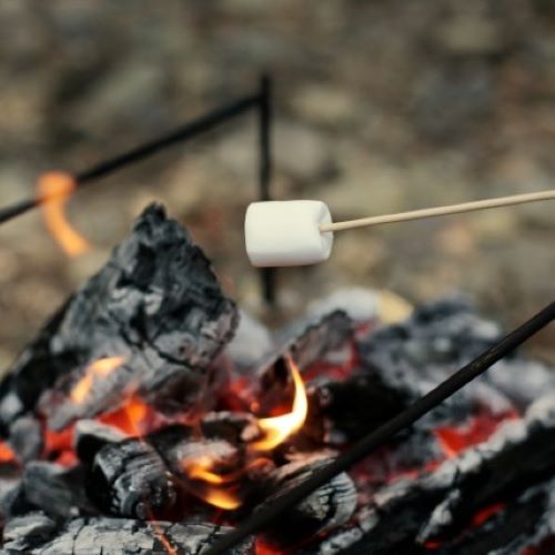 たき火で焼きマシュマロを作る様子