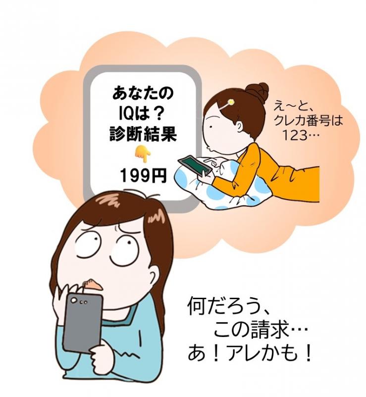 ネットIQテスト診断結果を見たらサブスク登録になっていたことに気付いた女性のイラスト