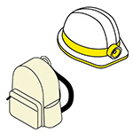 リュックサックとヘルメットのイラスト