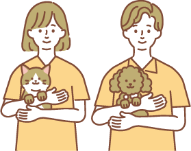 犬と猫を抱っこしているイラスト