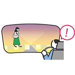 ライトの点灯で歩行者に気づくイラスト