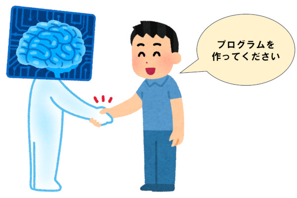 AIにプログラム作成を依頼するイラスト