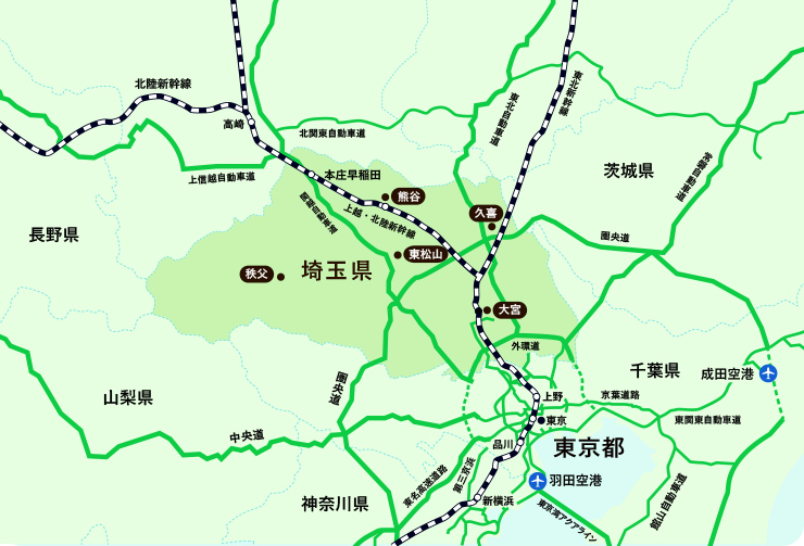 埼玉県へのアクセスマップ
